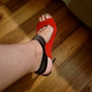 Carlos Santana Tomato Red Suede Edgy Sandal with 5 " heel